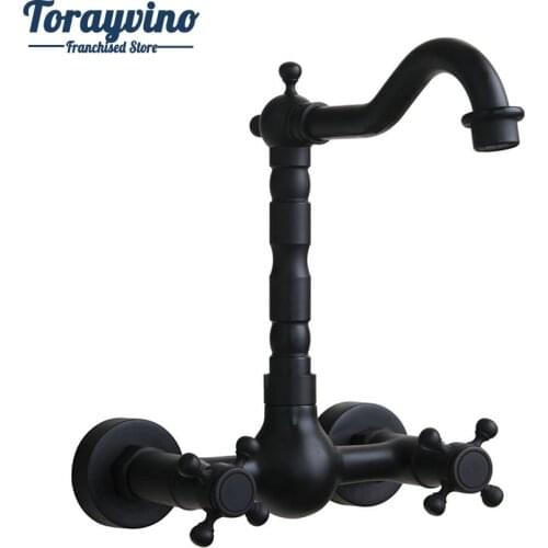 Torayvino bathroom faucet Hot & Cold mixer 2 handle Control valve Wall Mounted double handle Matte black Basin Vessel Sink Tap