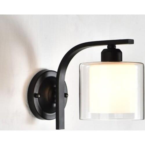 Modern Metal Wall Mount Sconce Fixture with Glass Shade E27 Bedside Lamps Outdoor Indoor Wall Sconce for Bedroom Stair Bar