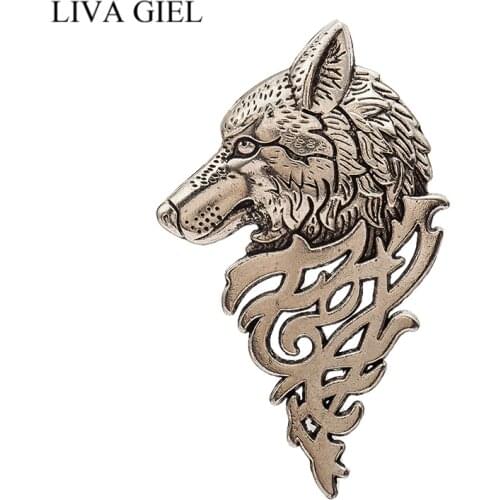 Vintage Mens Punk Wolf Head Badge Brooch Lapel Pin Business Clothing Brooch Charming Shirt Suit Collar Jewelry Gift For Men