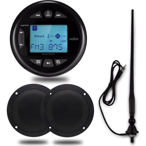 Waterproof Bluetooth Marine Stereo Digital Media Audio Receiver with MP3 Player Radio+ 4 Inch Marine Boat Motorcycle Speaker