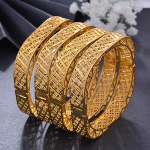 Wando 4pcs / lot Dubai Gold Color bangles For Women Ethiopian bangles for Women African Arab Jewelry wedding jewelry party gifts