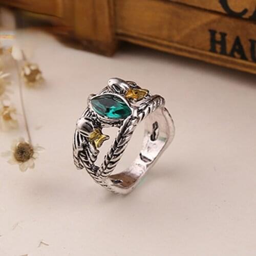Punk Jewelry Aragon Ring Silver Leaf Mens Ring Fashion Crystal New Movie Mens Jewelry