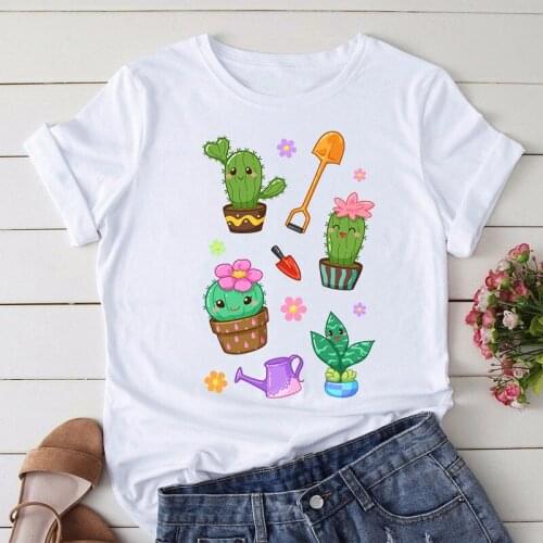 New Fashion Women Tshirt Harajuku T-shirt Summer Women T Shirt Plus Size Cute Cactus Plants Print Short Sleeve Women Tees Tops