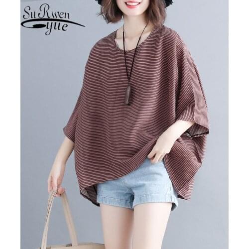 Women large size short shirt 2019 summer new style casual and comfort Lady shirt O neck women fashion shirt loose wild 2611 50