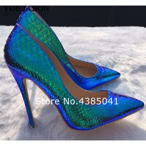 YUE JABON 2019 Leather Women Shoes Color Change Snake Print Sexy Stilettos High Heels 12cm/10cm/8cm Pointed Toe Women Pumps