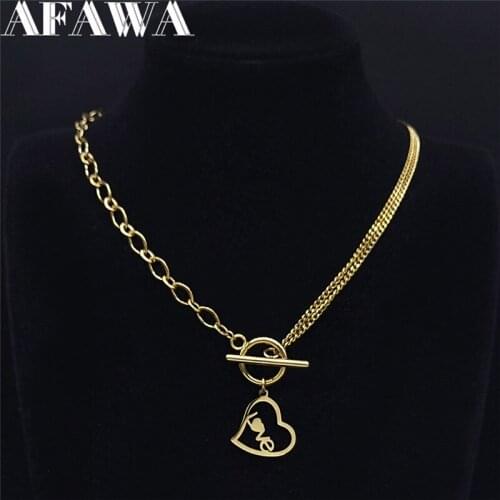 2021 Punk Love Heart Stainless Steel Statement Necklace for Women Gold Color Necklace Chain Jewelry collares mujer N3524S01