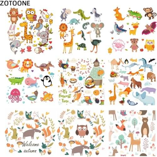 ZOTOONE Cute Animals Set Iron on Transfer Patches for Clothing DIY Patch Heat Transfer for Kids Clothes Decoration Stickers D