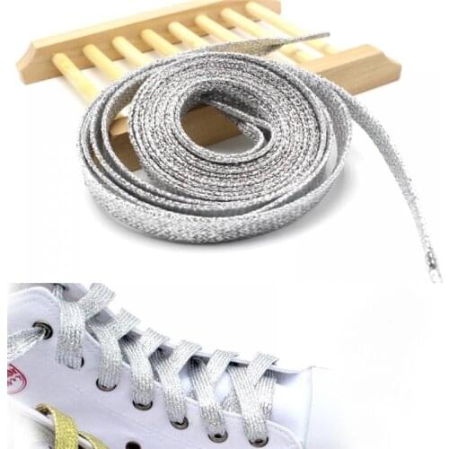 1 Pair Glitter Flat Shoelaces Shiny Silver Thread Shoe Laces Sparkly Bootlaces Colors Shimmering 110cm Shoe Strings