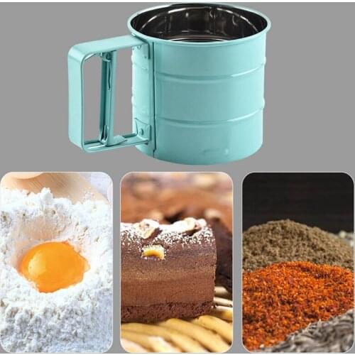 1 Pc Stainless Steel Sieve Cup Powder Flour Baking Tool Icing Sugar Sieve Colander Crank Sifter With Measuring Scale