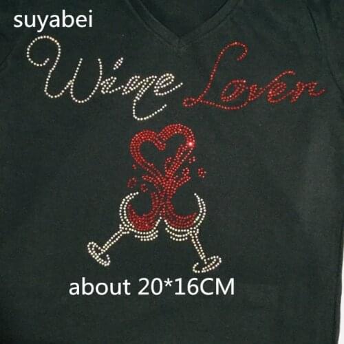 2pc/lot wine lovers design stones sticker hot fix motif iron on crystal transfers design iron on rhinestone patch appliques