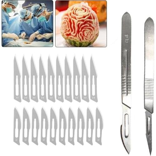 20pcs Carbon Steel Scalpel Blades+2pc Thicken Handle DIY Cutting PCB Tools Repair Animal Specialities Knife Titanium Knife