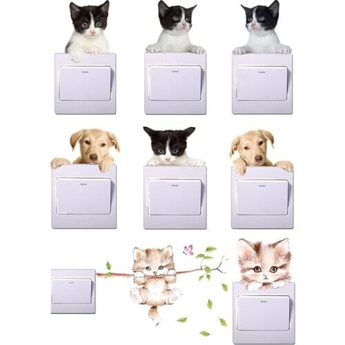 3d vivid cat dog light switch wall decals for kids rooms parlor home decoration pvc animals wall stickers diy mural art