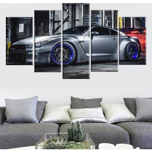 5 Panel Living Room Home Wall Art Canvas Painting Sports Car Nissan GTR R35 Poster HD Print Modular Picture