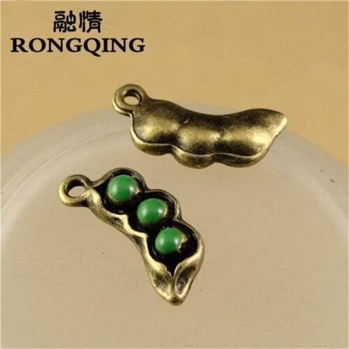 Antqiue Bronze 17*7*4MM 60pcs/lot Peas Pendants for Necklace Handmade 3D Simulation Peas Charms