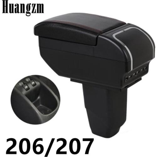 Car Armrest For Peugeot 206 206+ 207 Compact 2009-2012 Centre Arm Rest PU Leather Center Console Storage Box Tray Cup Holder
