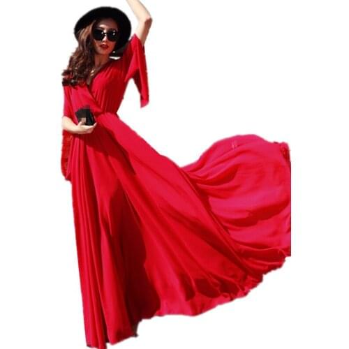 B2574 2020 summer new temperament Korean version women fashion slim beach elegant red chiffon dress cheap wholesale