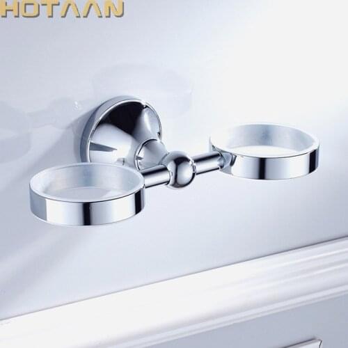 Free shipping Fashion Toothbrush Holder,Pure copper&glass,Double cup, Bathroom cup holder bathroom set-wholesale YT-13508-C