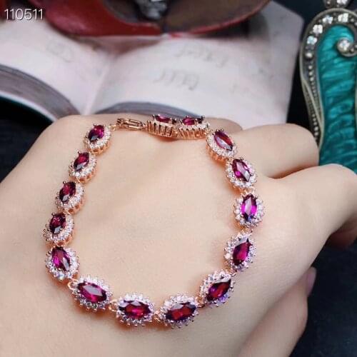 KJJEAXCMY fine jewelry 925 Silver-inlaid Natural Aluminum Magnesium Garnet Bracelet Support Detection