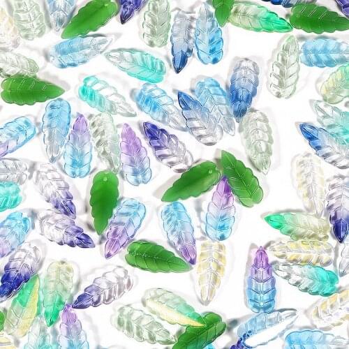 10pcs 10x23mm Gradient Ramp Color Long Leaf Glass Czech Glaze Beads Charms DIY Handmade Hair Clip Material Jewelry Finding