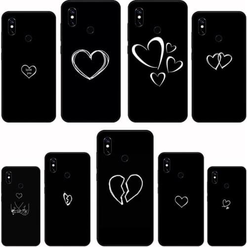Black Simple Lines Love Heart Phone Case For Xiaomi Redmi 4x 5 plus 6A 7 7A 8 mi8 8lite 9 note 4 5 7 8 pro