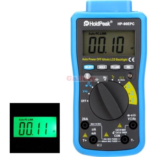 Holdpeak Hp-90epc Auto Range Digital Multimeter Dmm Cap Hz Temperature Meter Battery Tester W Usb Pc Link & Lcd Backlight
