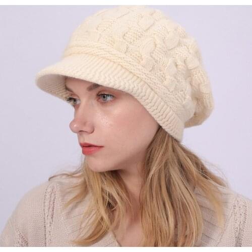 Women Visor Beret Hat Winter Thermal Baker Boy Cap Newsboy Cap Cabbies Hat Knitted Hat Braided Soft Fleece Lining