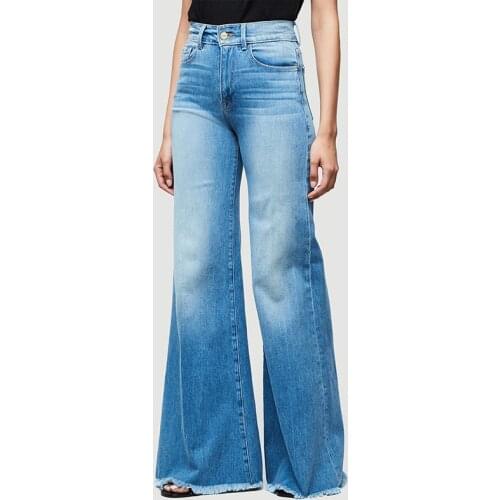 2021 Blue Denim Vintage Mom Wide Leg Jeans Full Length Plus Size Boyfriend High Waisted Flare Jeans Women Bell Bottom Pants