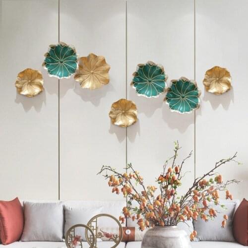 European Wrought Iron Lotus Leaf Wall Hanging Pendant Home Livingroom Wall Mural Crafts Hotel Coffee Wall Sticker Decoration