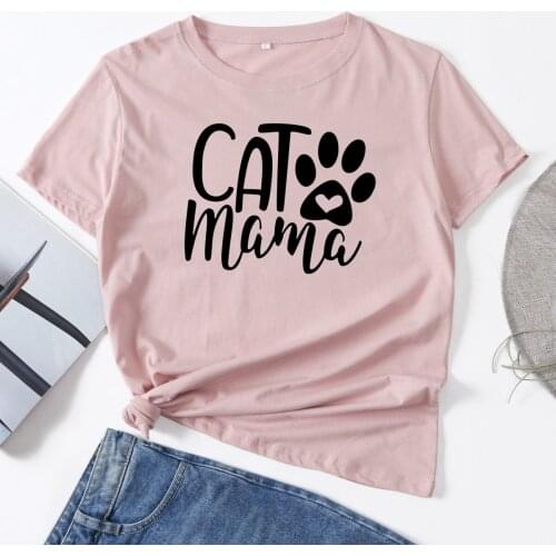 Cat Mama Paw Heart Mom Graphic Tee Shirt Woman T-Shirt Short Sleeve T-Shirts Summer Tops for Women Cotton Female Shirt Clothes