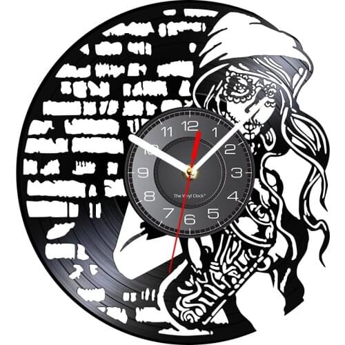 Graffiti Modern Wall Clock Made Of LP Vinyl Record Creative Cool Girl Street Art Wall Watch With LED Illumination Art-Wall Decor