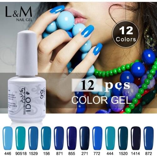 IDO Gelpolish 12 Piece Blue Series Color UV Gel Nail Polish Vernis Semi Permanent Gel Professional Nail Gel polish Free Shippng