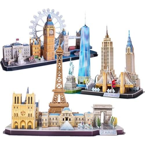 3D Puzzle Game DIY Toy Paper Miniature Model City London Paris New York Moscow Famous Building Assemble Game Toys For Kids Gifts