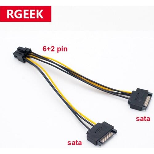 RGeek Dual 15Pin SATA Male to 8 Pin (6+2) PCI-E PCI Express Power Supply Cable 20cm 2 SATA Cable 15 Pin to 8pin for Graphic Card