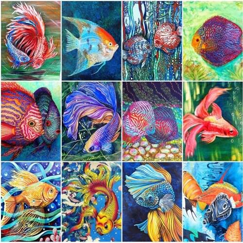 KAMY YI Animal Deep Sea Fish Cartoon Diamond Painting Cross Stitch Set 5D Diy Full Diamond Embroidered Mosaic Home Decoration