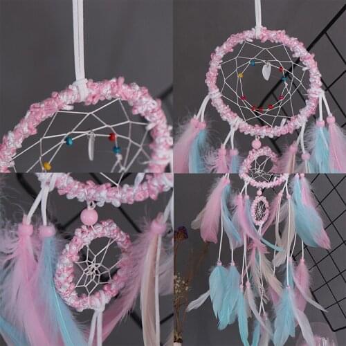 Colorful Feather Ins Girl catching Dream net Series Openwork Dream Catching Lace Dreamcatcher Bead Handmade Valentines Day Gift