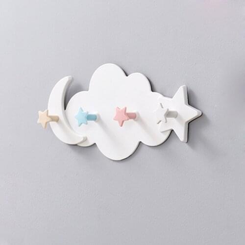Creative Cute Star Moon Cloud Shape Nail-free Wall Clothes Hooks Kids Room Decorative Key Hanging Hanger Kitchen Storage Hook