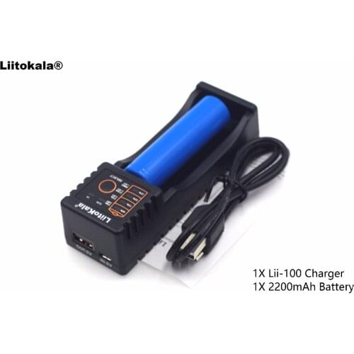 Liitokala Lii-100 1.2V 3V 3.7V 4.25V 18650/26650/18350/16340/18500/AA AAA li-ion battery,battery charger+1x18650 2200mAh battery
