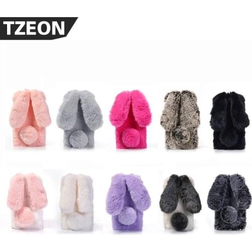 Lovely Fluffy Plush Rabbit Phone Case For 12PRO MAX 11 6 6S 7 8 Plus X XR XS MAX Soft Warm Fur Hairy Rhinestone Cute Phone Cover