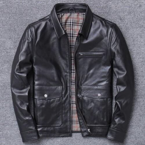 Genuine Leather Clothing Mens Short Fund Locomotive Jacket Youth Skin Loose Coat Leisure Time Lapel Head Layer Cowhide Vintage