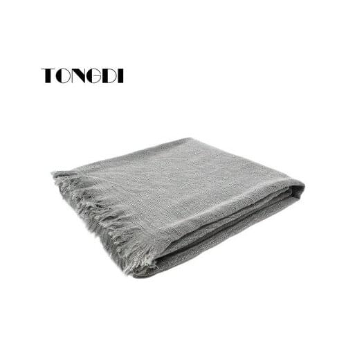 TONGDI Soft Warm Thin Morandi Color Fringed Knitting Blanket Pretty Gift Luxury Decor For Bed Sofa All Season Handmade Sleeping