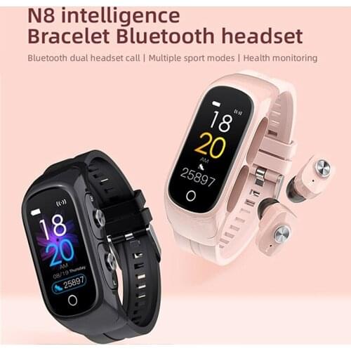 N8 Smart Watch with Bluetooth Earphones 0.96 Inch Square Screen TWS Headset Call Watches Long Standby Health Monitor SmartWatch