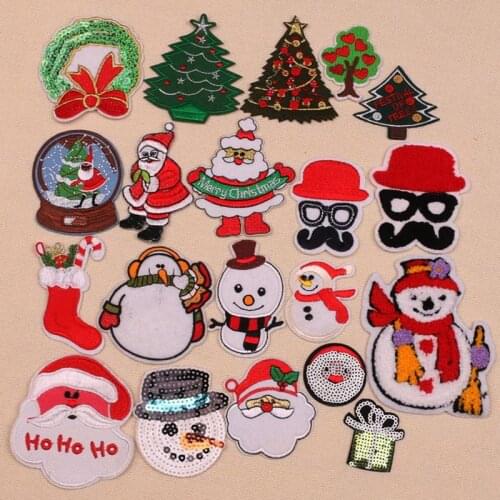 12pcs/lot Christmas series patches iron on cloth stickers DIY badges embroidered Santa Claus Christmas tree patches for clothes