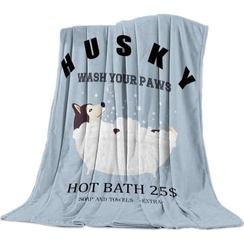 Animal Husky Cartoon Bathtub Bubble Throw Blanket Portable Soft Sofa Blanket Warm Microfiber Flannel Blankets for Beds