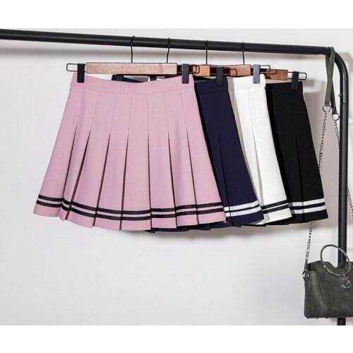 2021 pleated skirt womens college style elastic waist contrast color JK uniform Short summer mini skirt Chic Party Wear