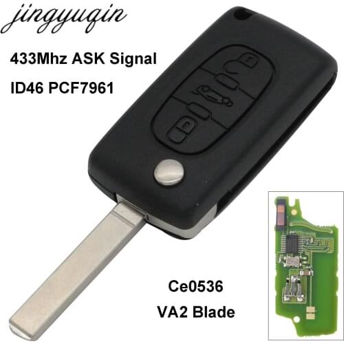 Jingyuqin VA2 Cut/Uncut Blade Car Remote Key for CITROEN C2 C3 C4 C5 Berlingo Picasso 3 Buttons Flip Fob Control CE0536 ASK