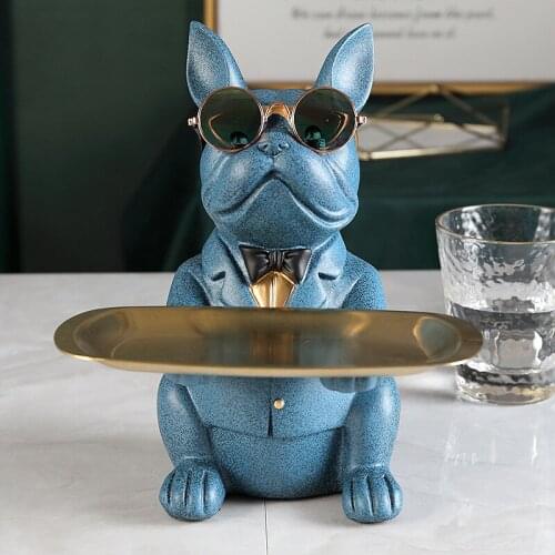 Nordic French Bulldog Sculpture Dog Statue Statue Jewelry Storage Table Decoration Gift Belt Plate Glasses Tray Home Art Statue