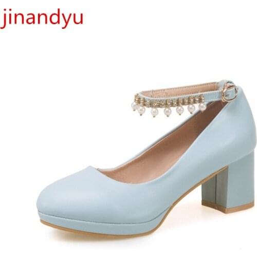 Pearl Platform High Heels Sexy Woman Pumps Wedding Shoes Bride Round Toe Party Shoes for Women Dress Shoes Pump Chunky Heels