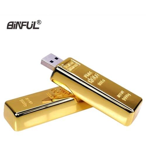 Golden usb flash drive Metal pen drive 4GB 8GB 16GB 32GB 64GB Gold Bar USB2.0 Flash memory pendrive Bullion Stick disk gift