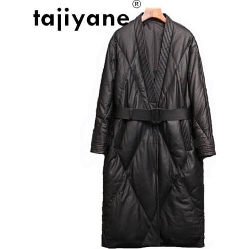 Tajiyane Real Leather Clothes for Women Ladies White Duck Down Coats Long Jacket Woman Female Sheepskin Parkas Ropa Mujer TN1343
