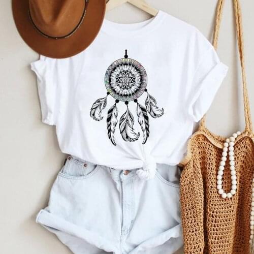 2021 Women Clothing Casual Printing Feather Fashion Cartoon Summer Lady Print Tee Stylish T Top Tshirts Clothes T-Shirt